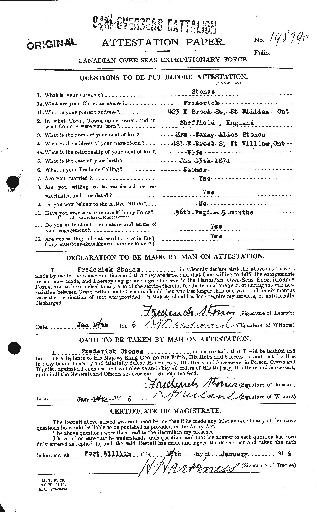 Dossiers du Personnel de la Première Guerre mondiale - CEC 121469a