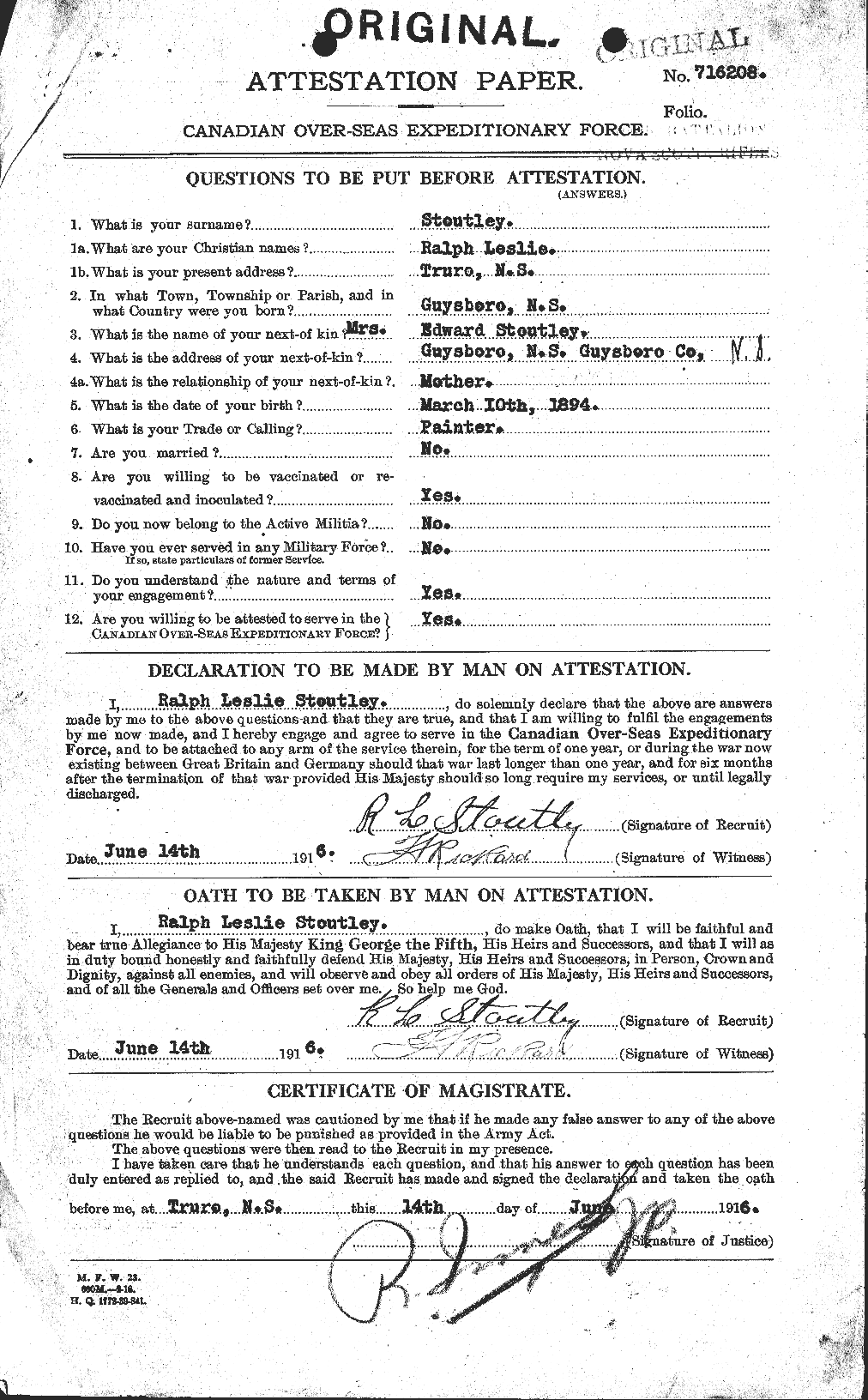 Dossiers du Personnel de la Première Guerre mondiale - CEC 122454a
