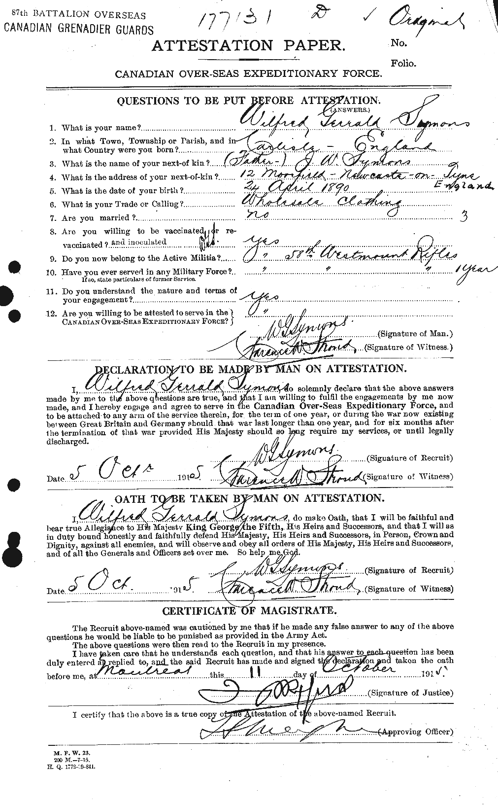 Personnel Records of the First World War - CEF 129018a