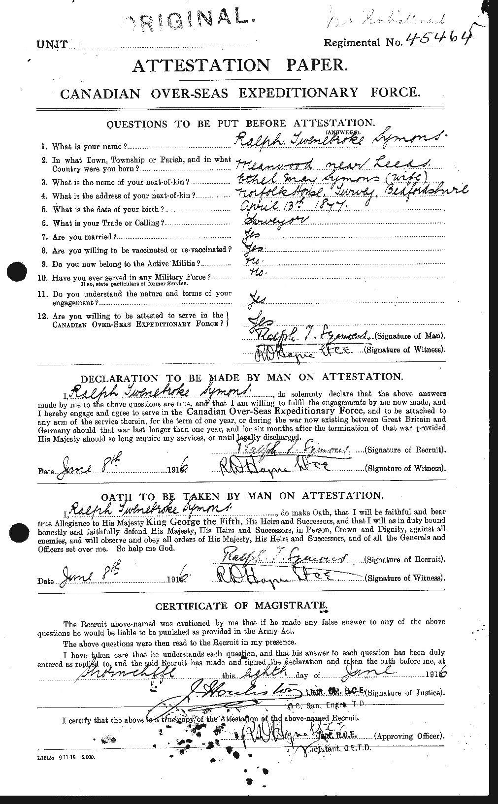 Dossiers du Personnel de la Première Guerre mondiale - CEC 129036a