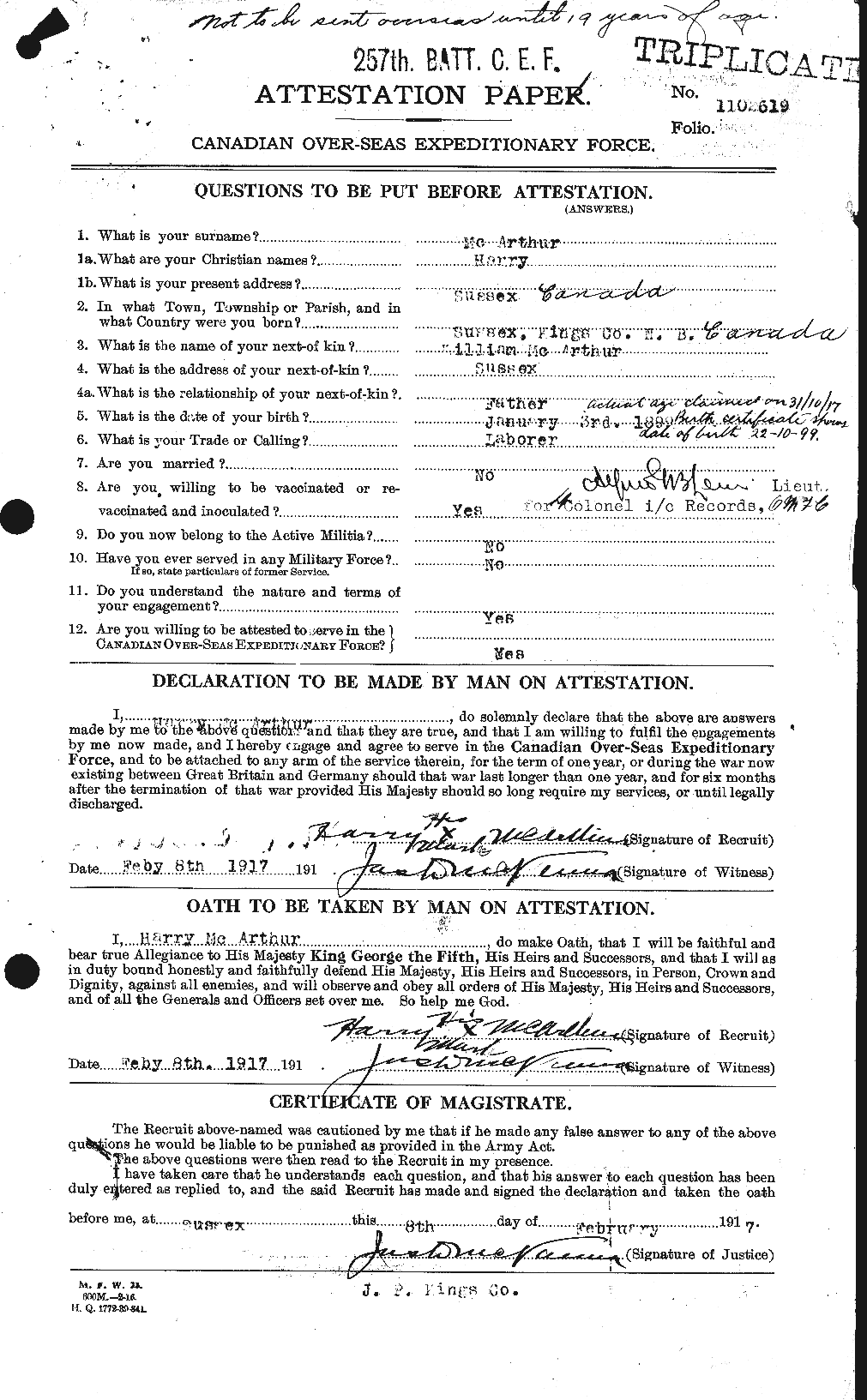 Dossiers du Personnel de la Première Guerre mondiale - CEC 131028a