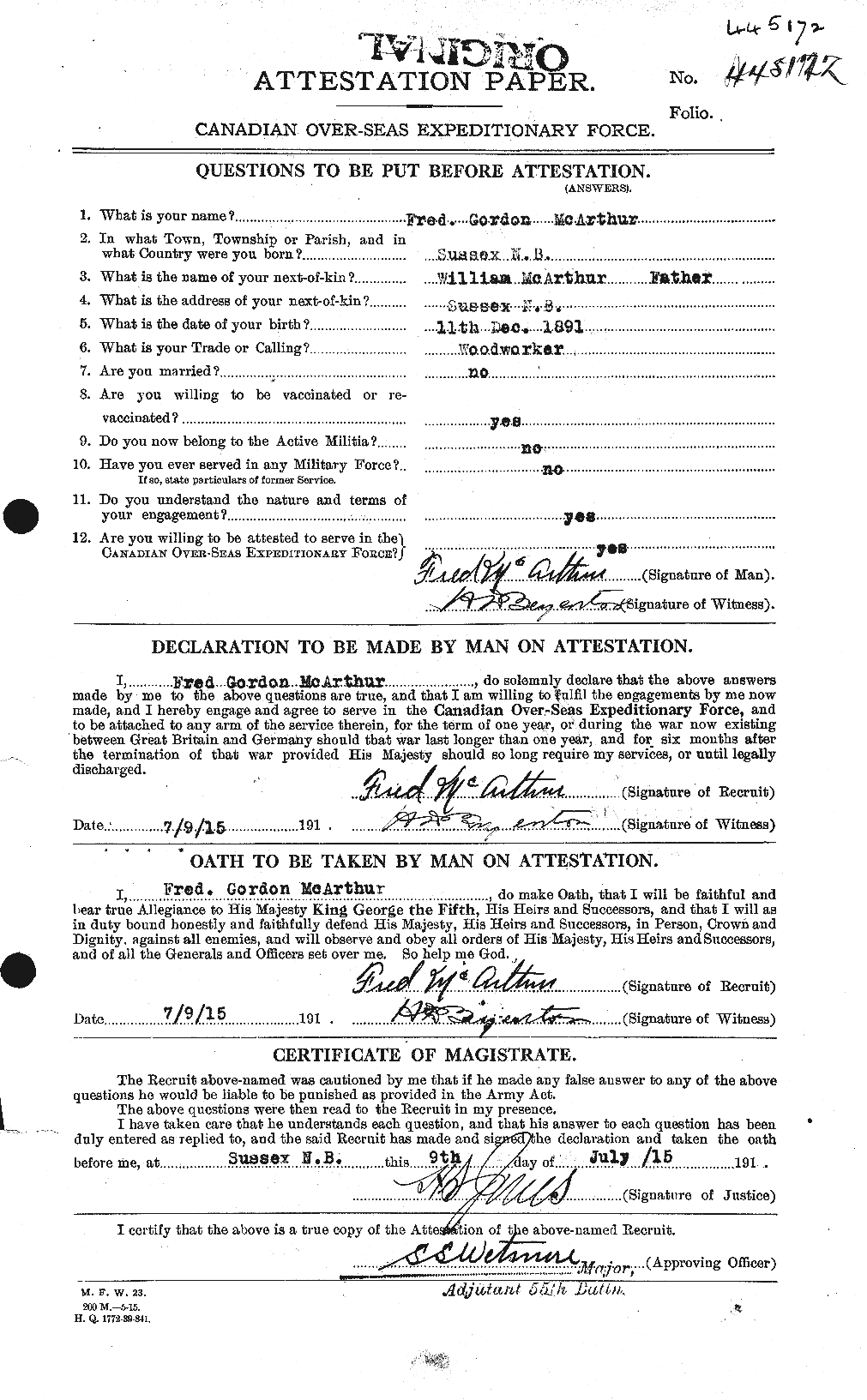 Dossiers du Personnel de la Première Guerre mondiale - CEC 131053a