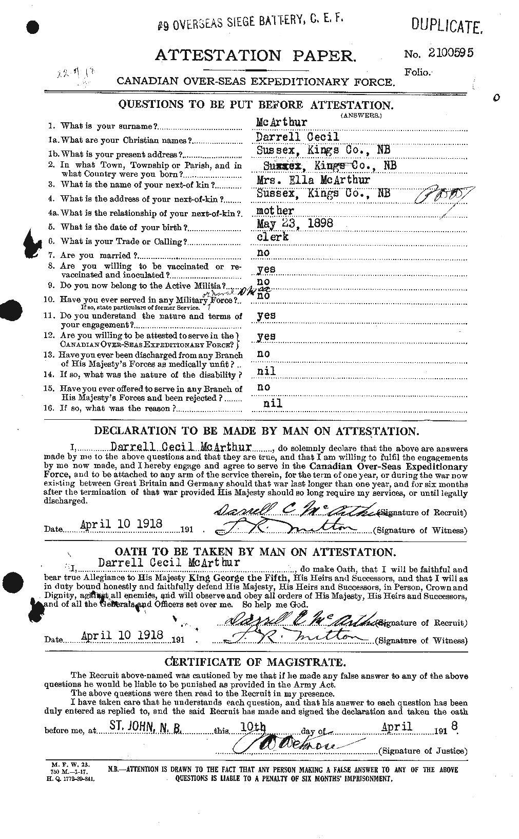 Personnel Records of the First World War - CEF 131094a