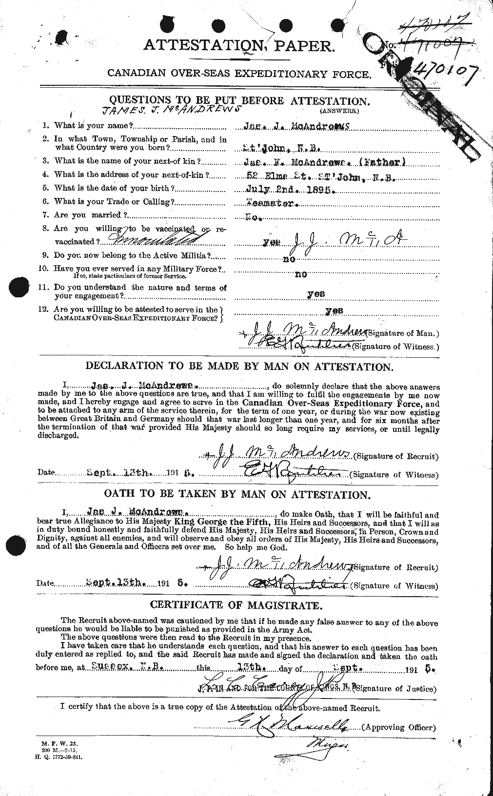 Dossiers du Personnel de la Première Guerre mondiale - CEC 131402a