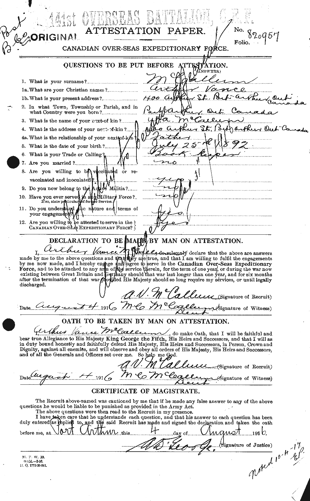Personnel Records of the First World War - CEF 131666a