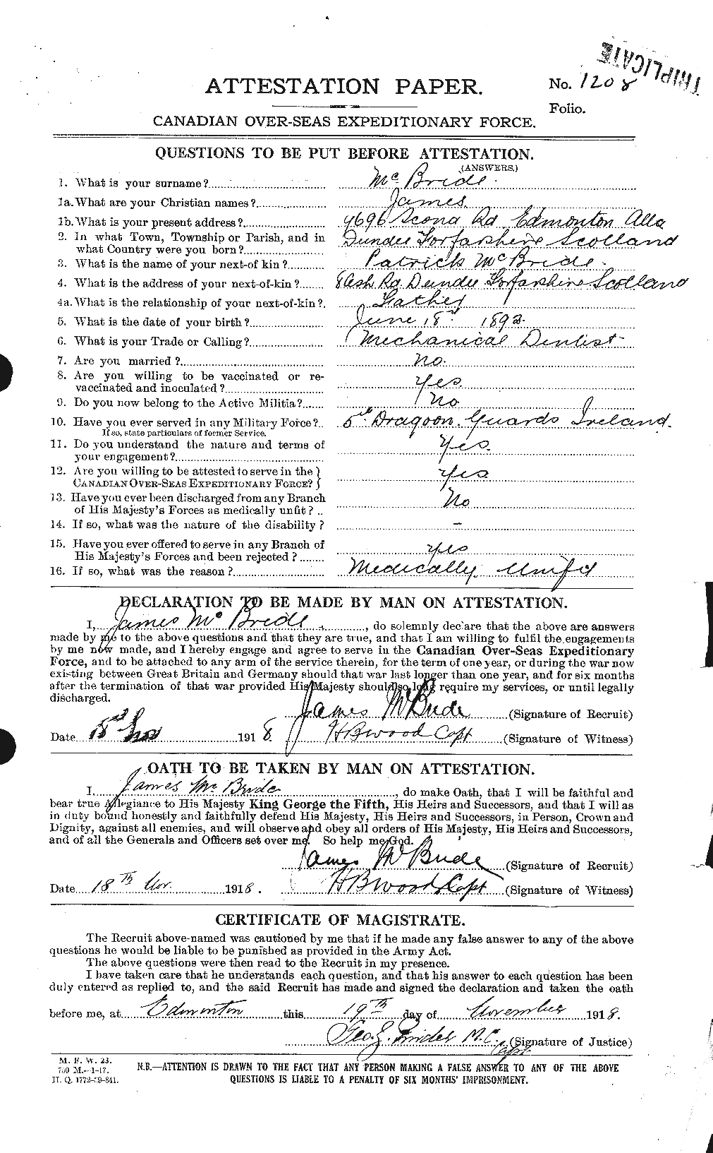 Personnel Records of the First World War - CEF 131806a