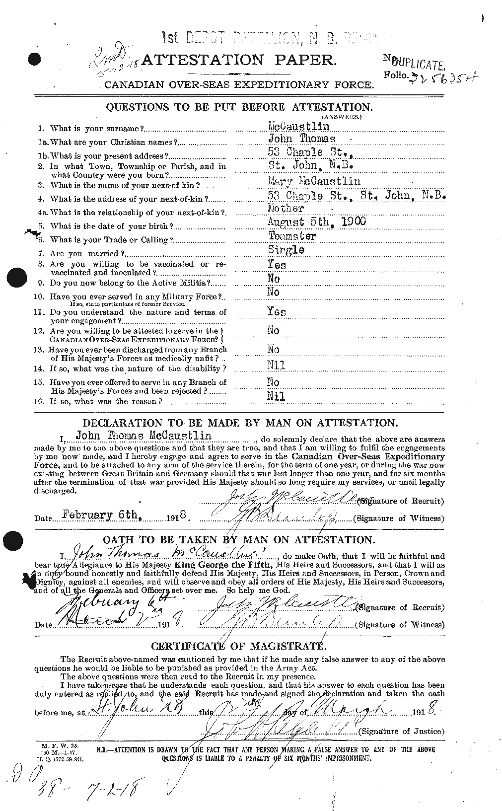Dossiers du Personnel de la Première Guerre mondiale - CEC 132566a