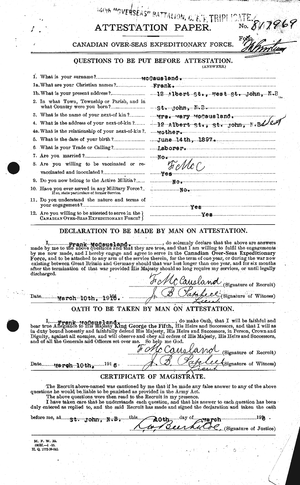 Personnel Records of the First World War - CEF 132575a