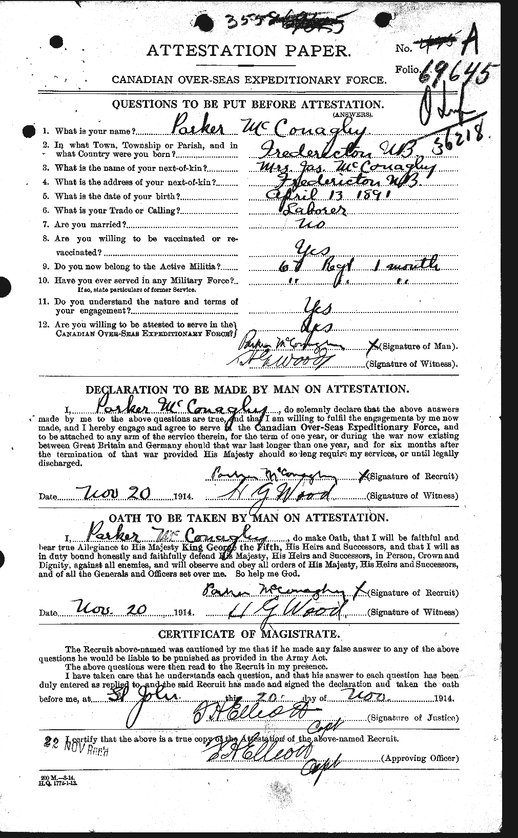 Dossiers du Personnel de la Première Guerre mondiale - CEC 133028a