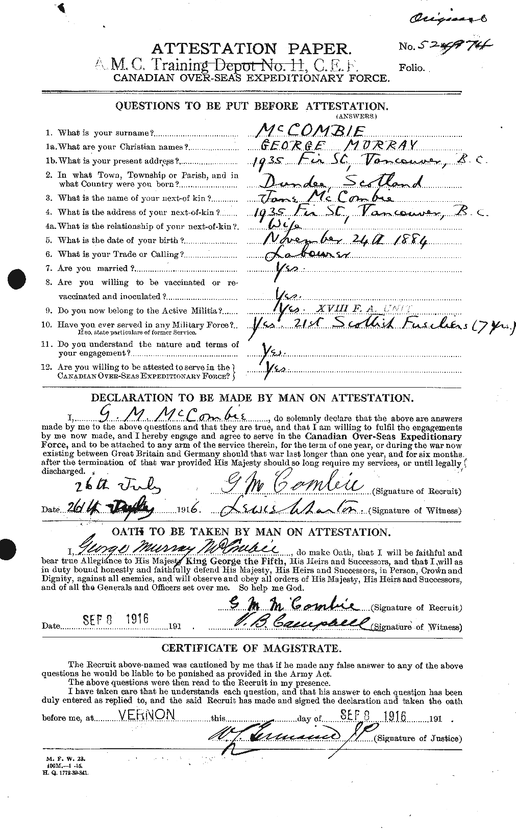 Personnel Records of the First World War - CEF 133089a