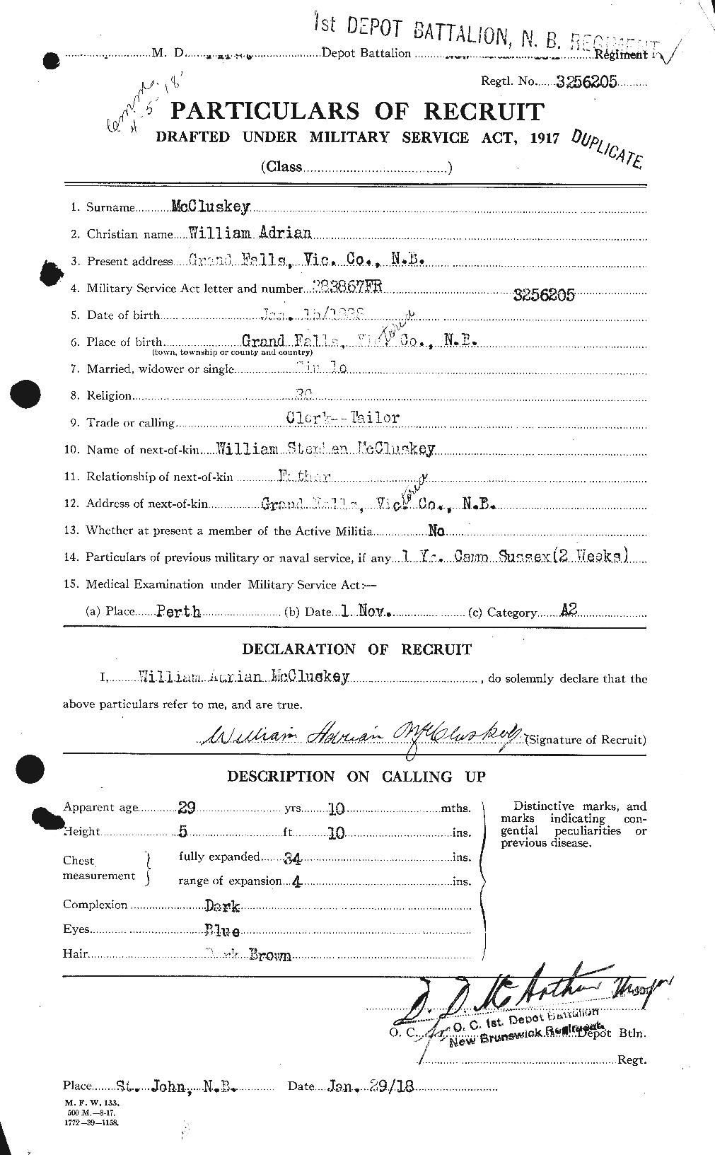 Dossiers du Personnel de la Première Guerre mondiale - CEC 133466a