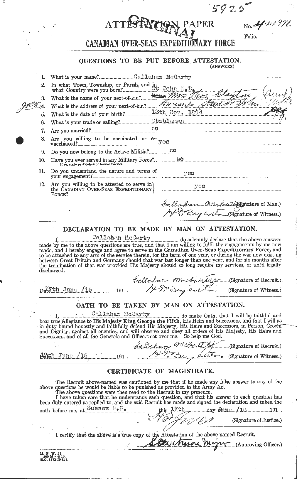 Personnel Records of the First World War - CEF 133517a