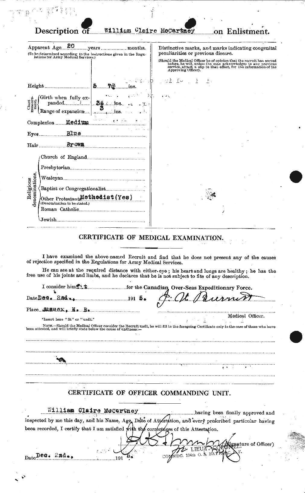 Dossiers du Personnel de la Première Guerre mondiale - CEC 133524b