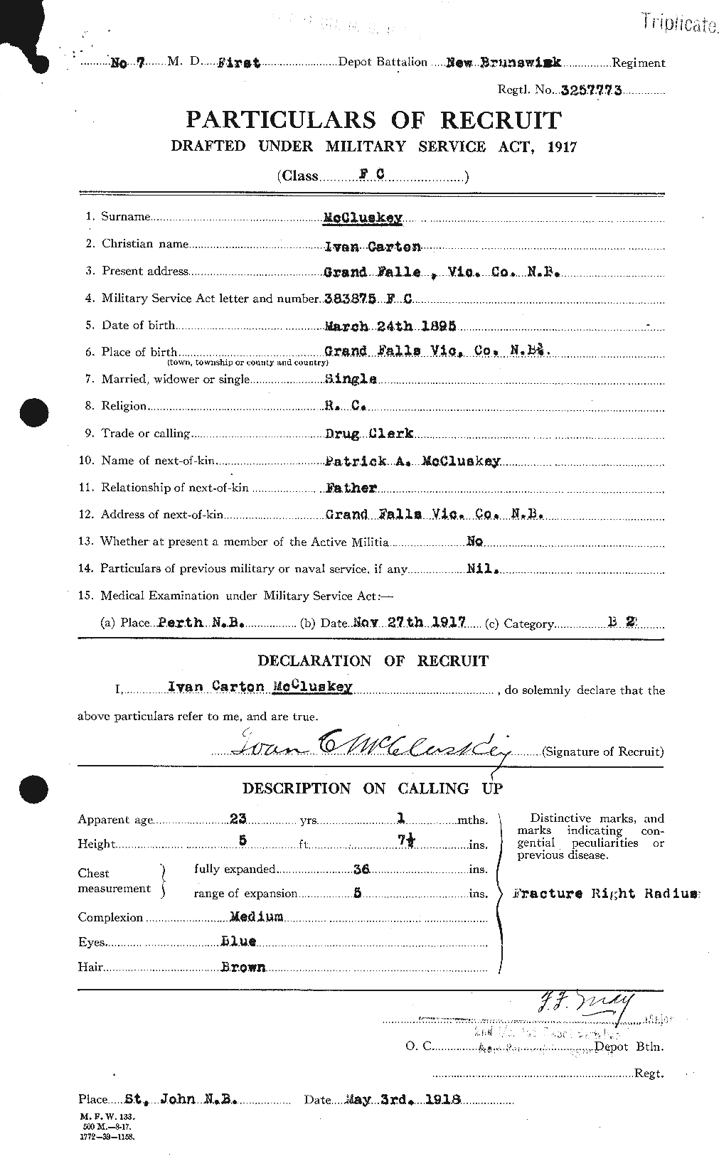 Dossiers du Personnel de la Première Guerre mondiale - CEC 133651a