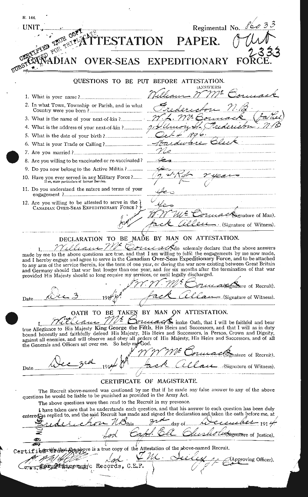 Personnel Records of the First World War - CEF 133837a