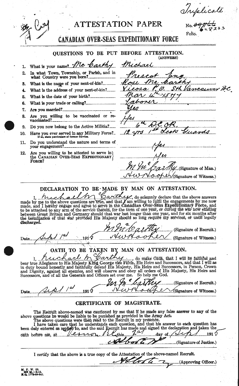 Personnel Records of the First World War - CEF 133885a