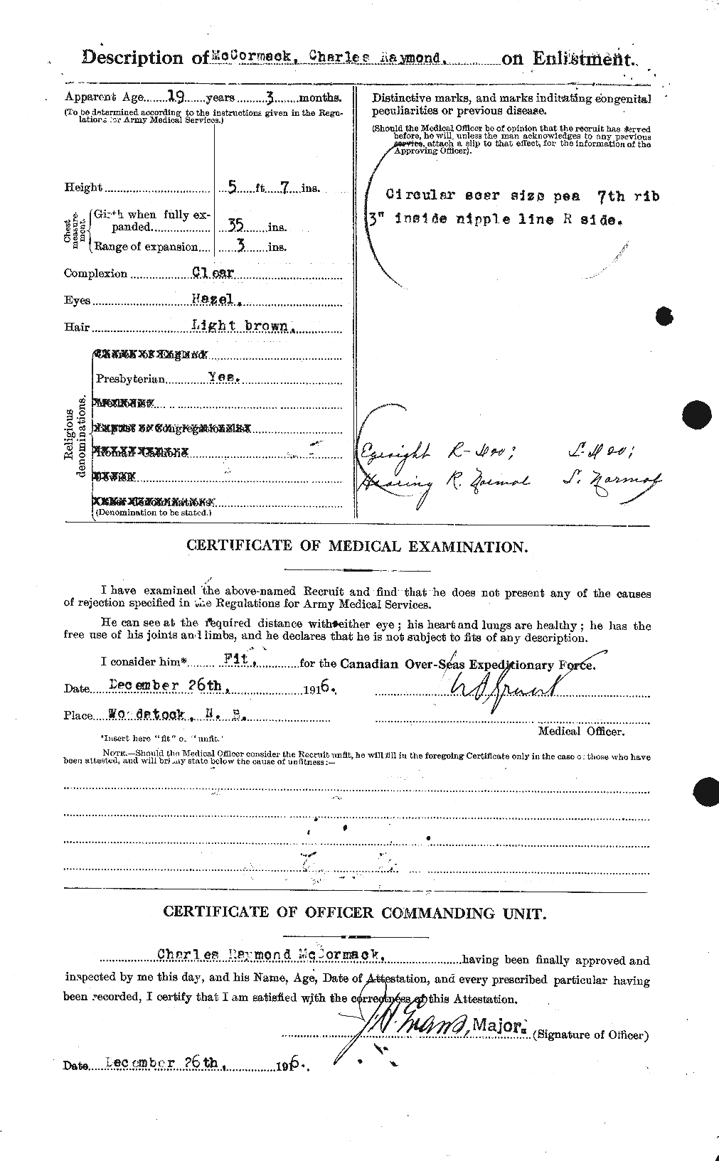 Dossiers du Personnel de la Première Guerre mondiale - CEC 134069b