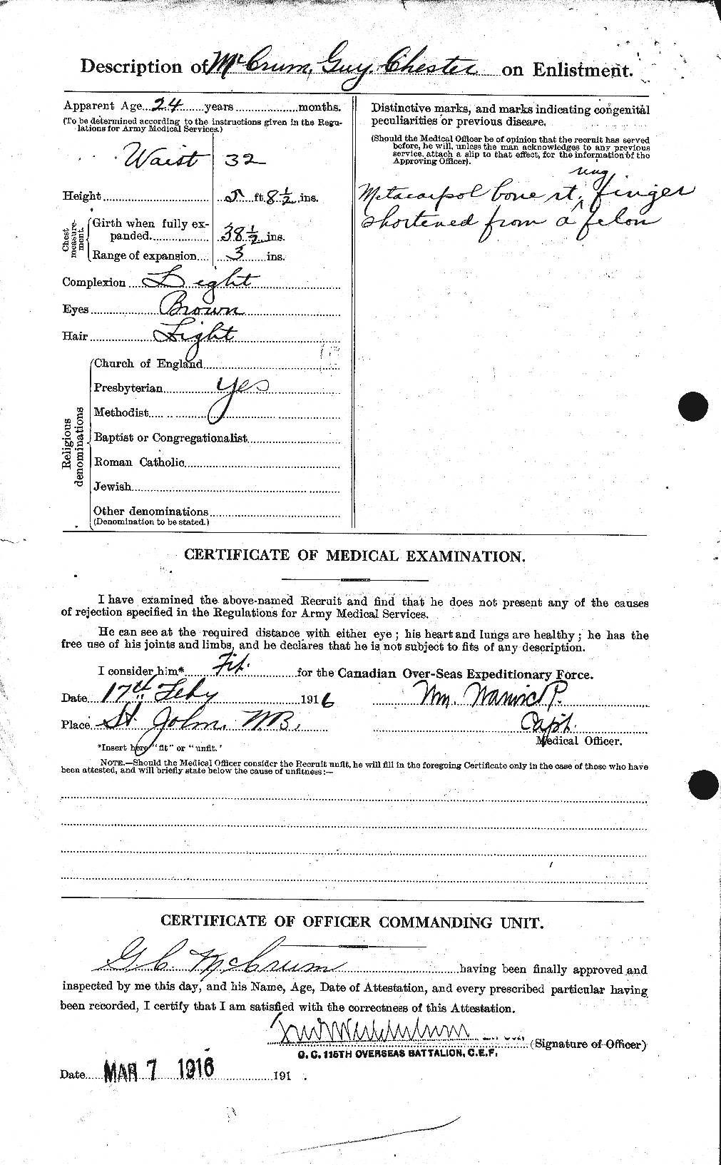 Dossiers du Personnel de la Première Guerre mondiale - CEC 135742b