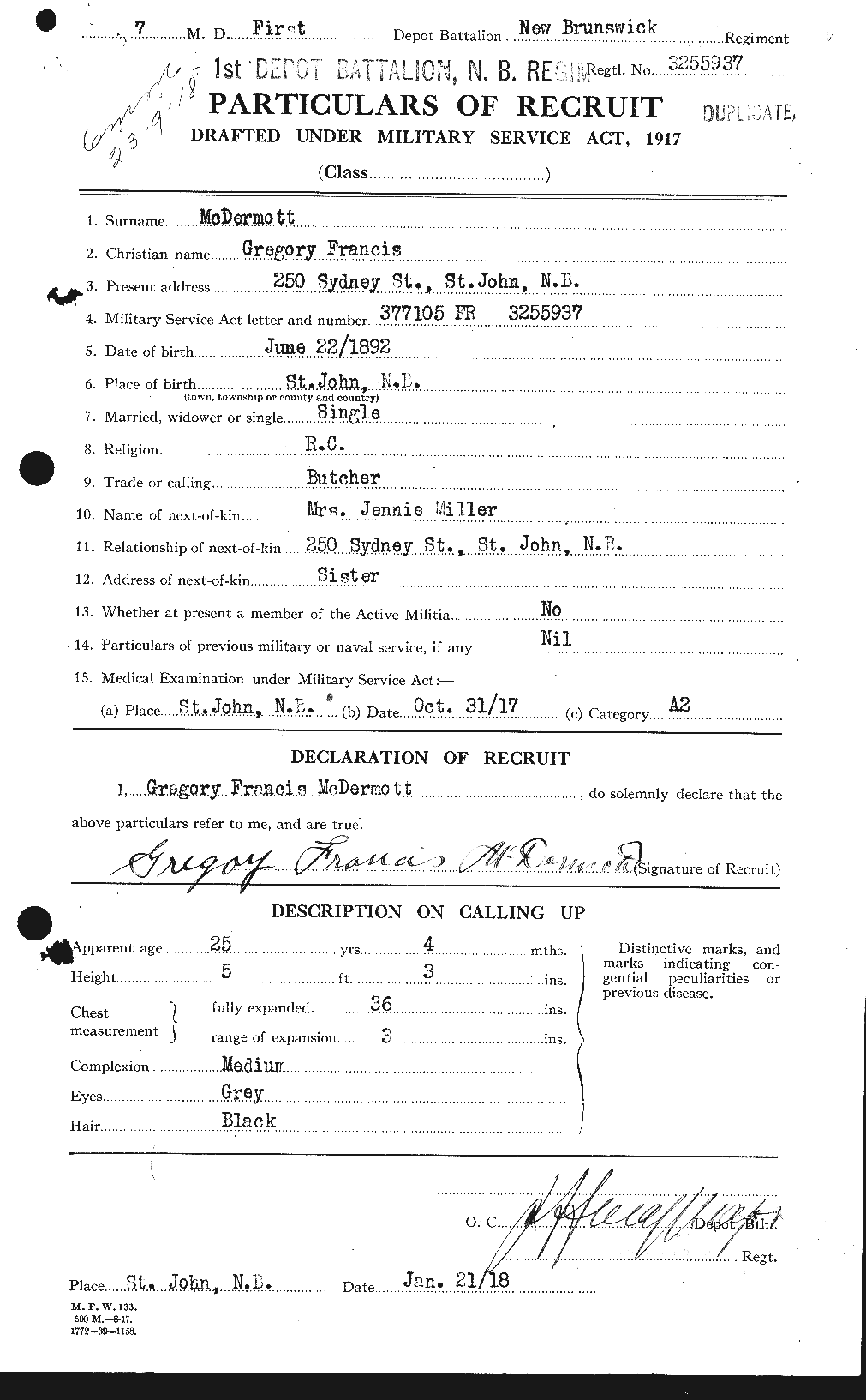 Dossiers du Personnel de la Première Guerre mondiale - CEC 135843a