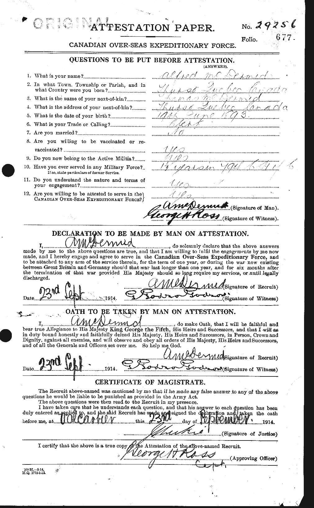 Dossiers du Personnel de la Première Guerre mondiale - CEC 136168a
