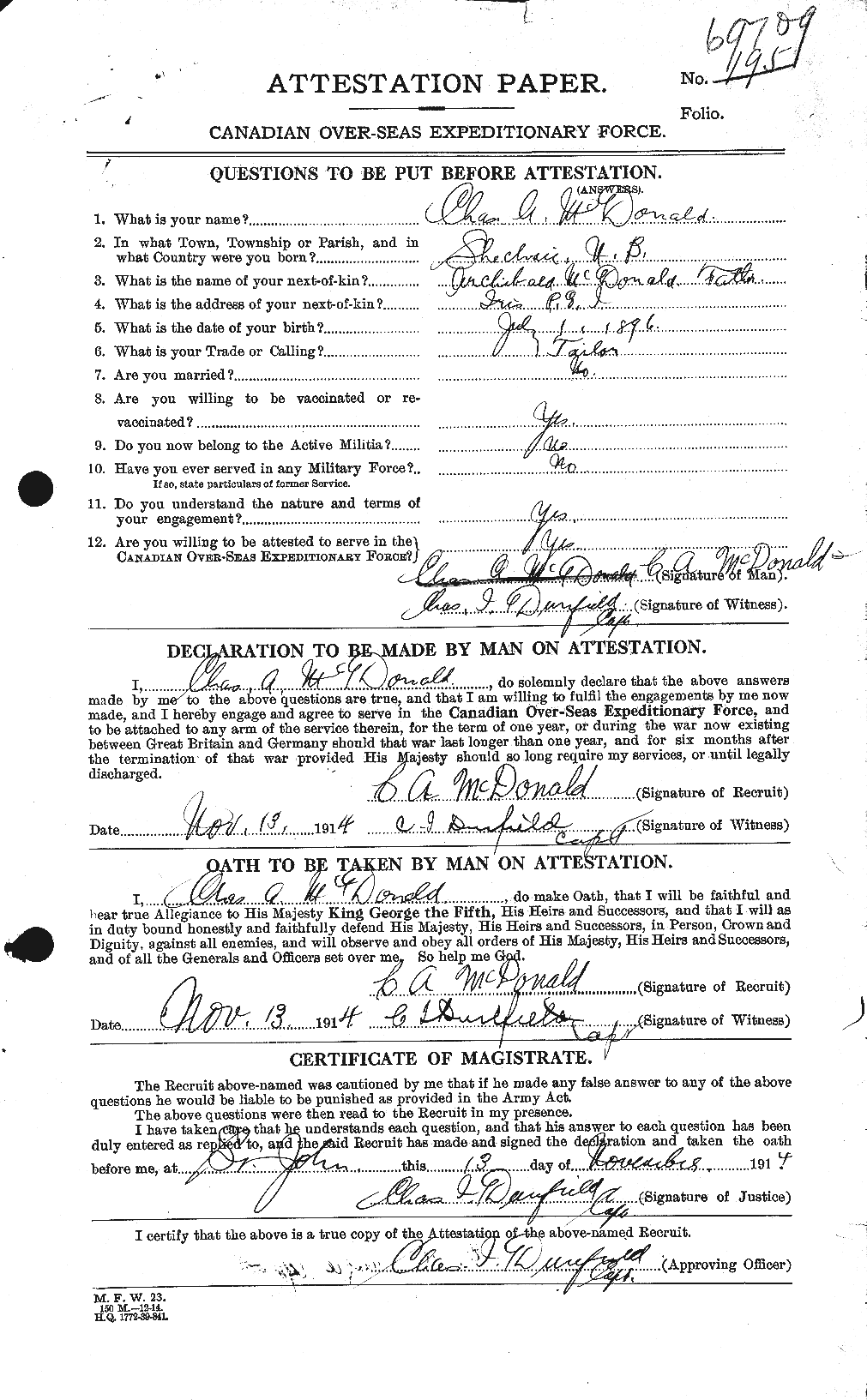 Dossiers du Personnel de la Première Guerre mondiale - CEC 136434a