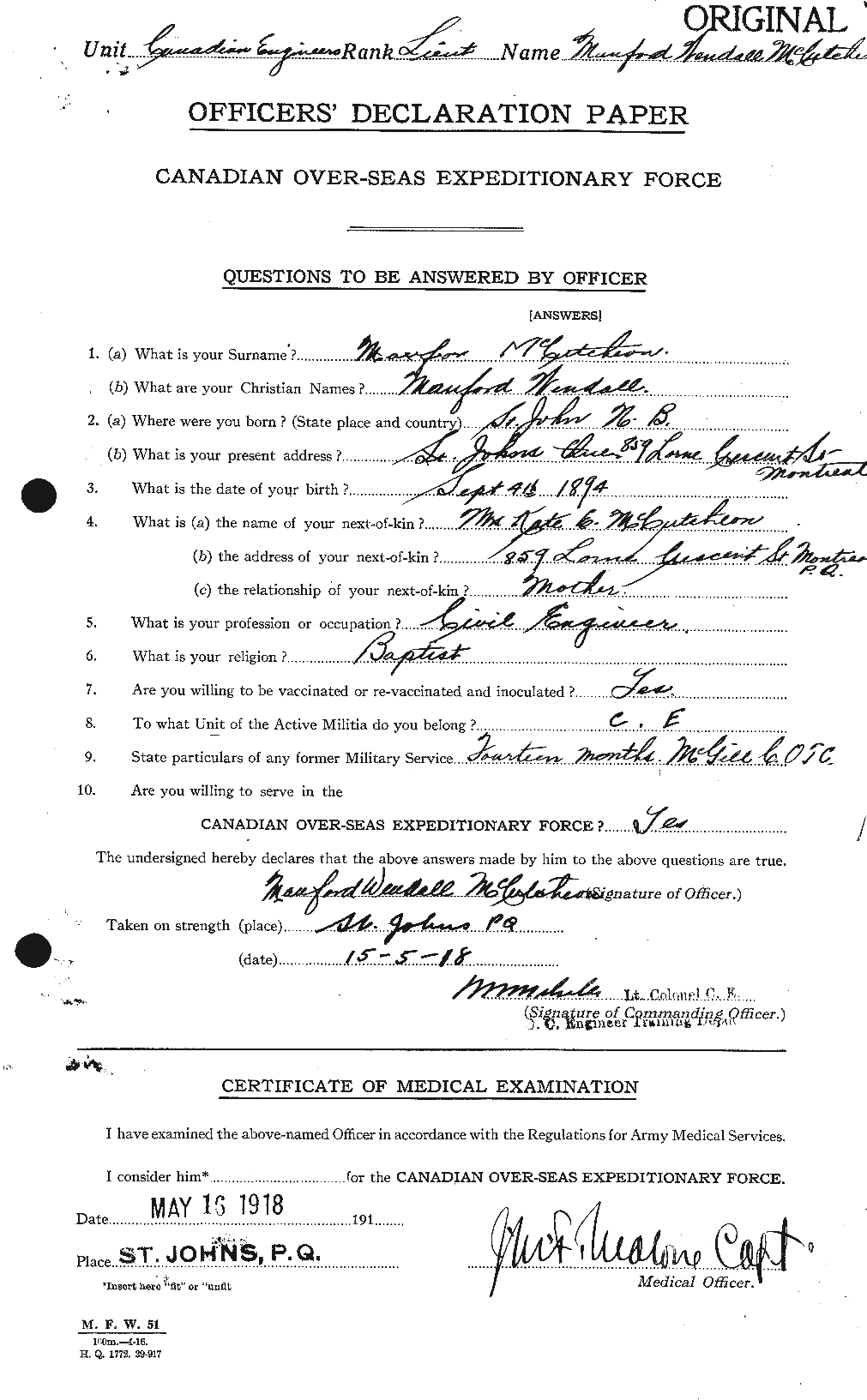 Dossiers du Personnel de la Première Guerre mondiale - CEC 136763a