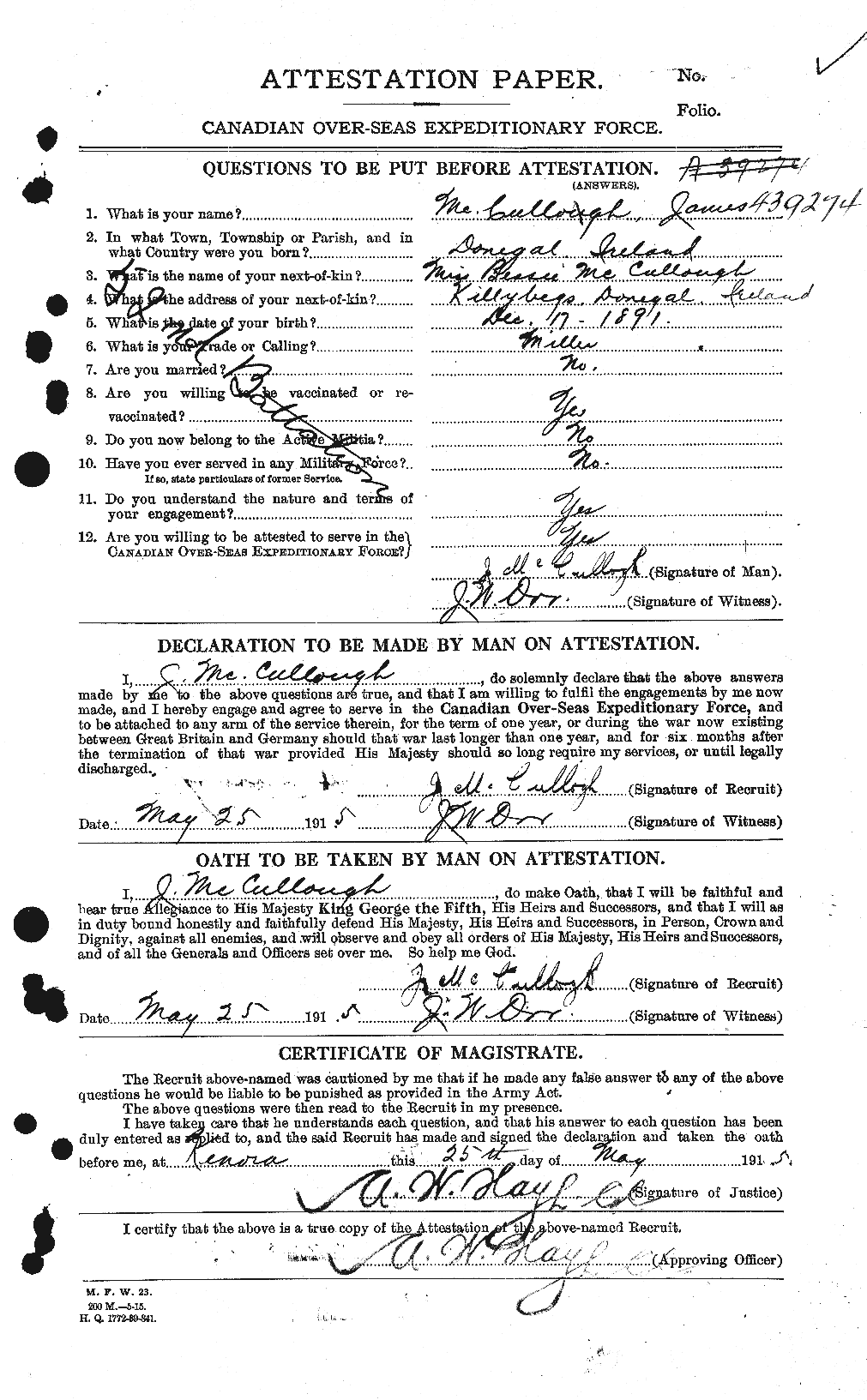 Dossiers du Personnel de la Première Guerre mondiale - CEC 136999a