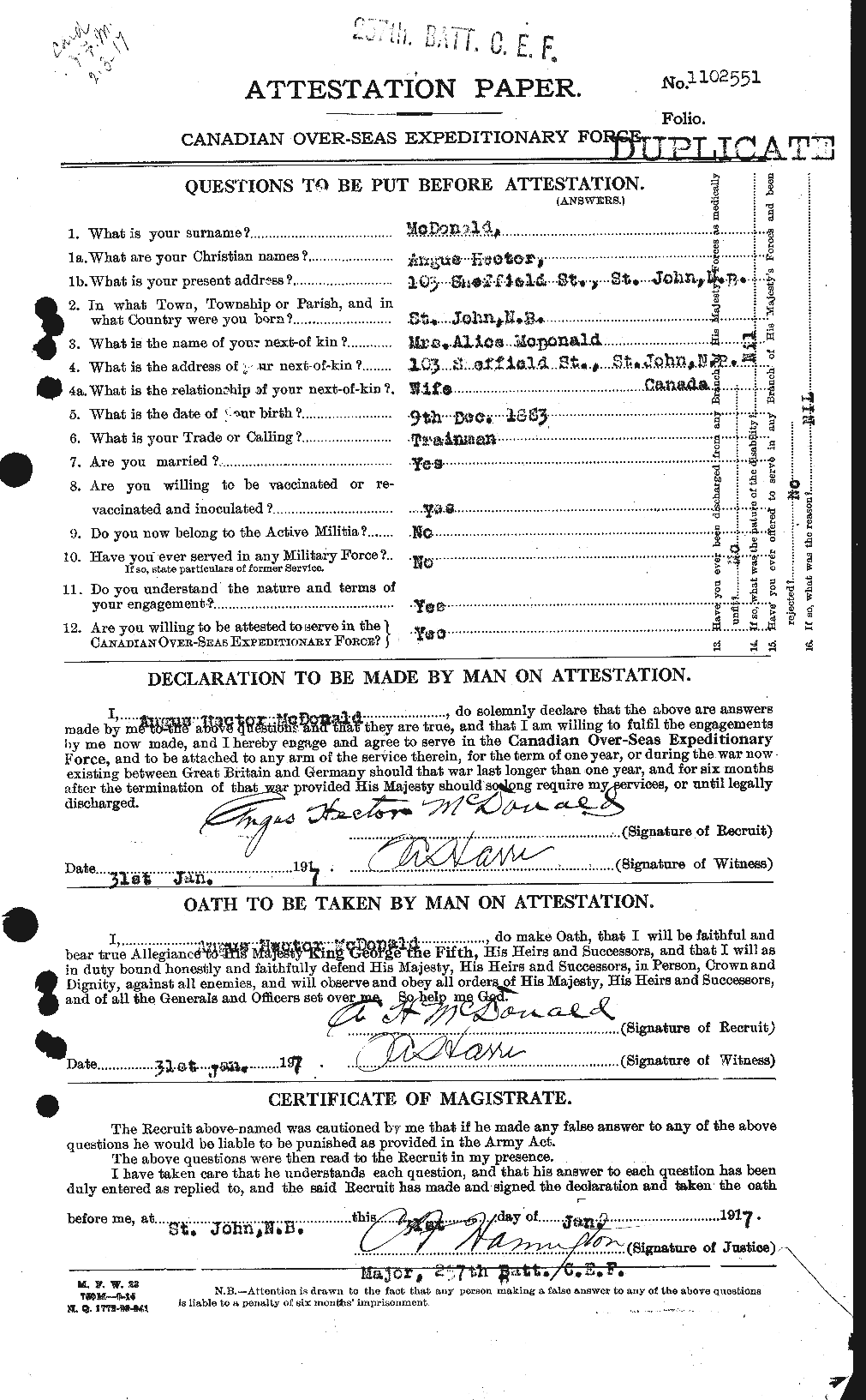 Dossiers du Personnel de la Première Guerre mondiale - CEC 137111a
