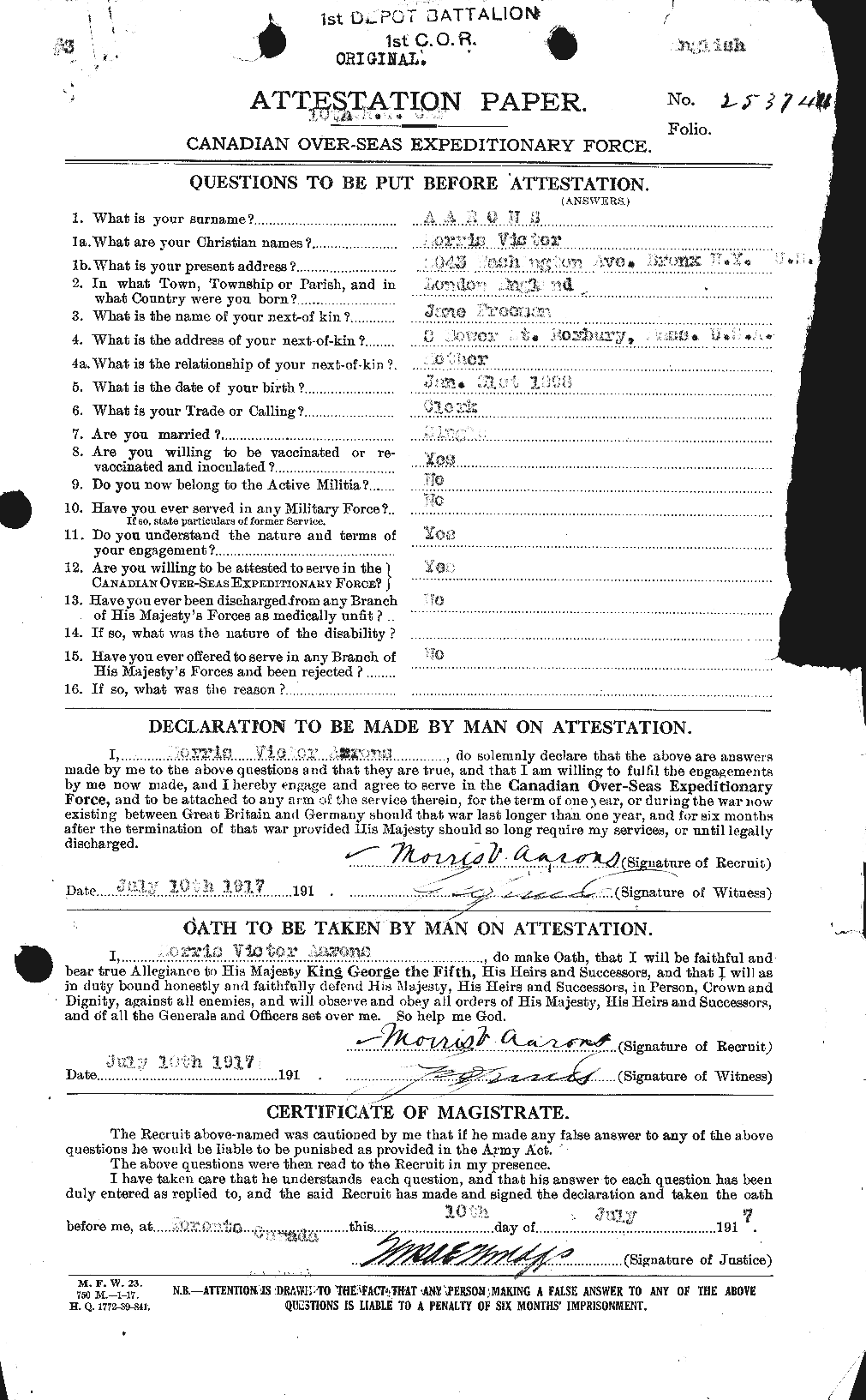 Personnel Records of the First World War - CEF 200746a