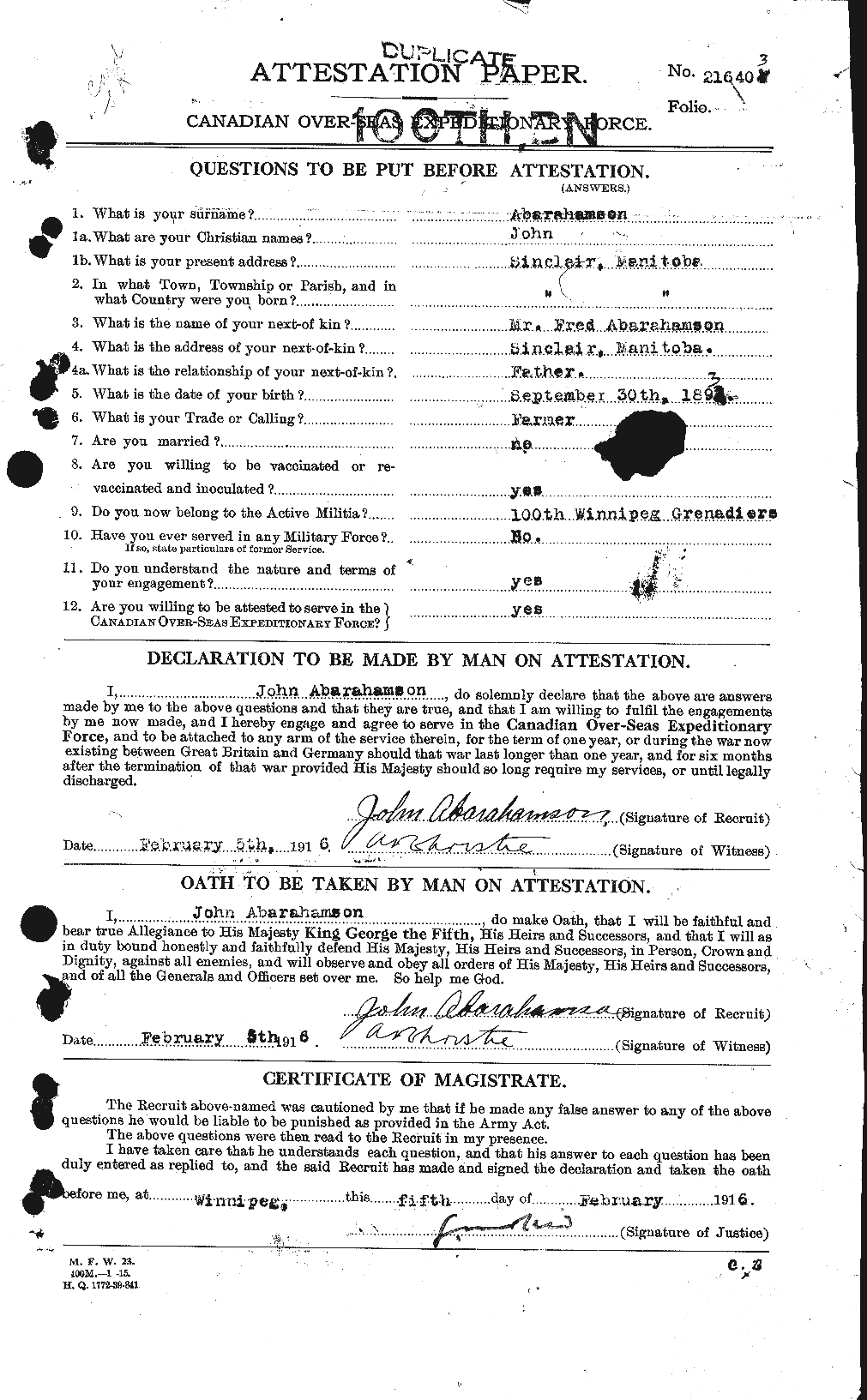 Personnel Records of the First World War - CEF 200760a
