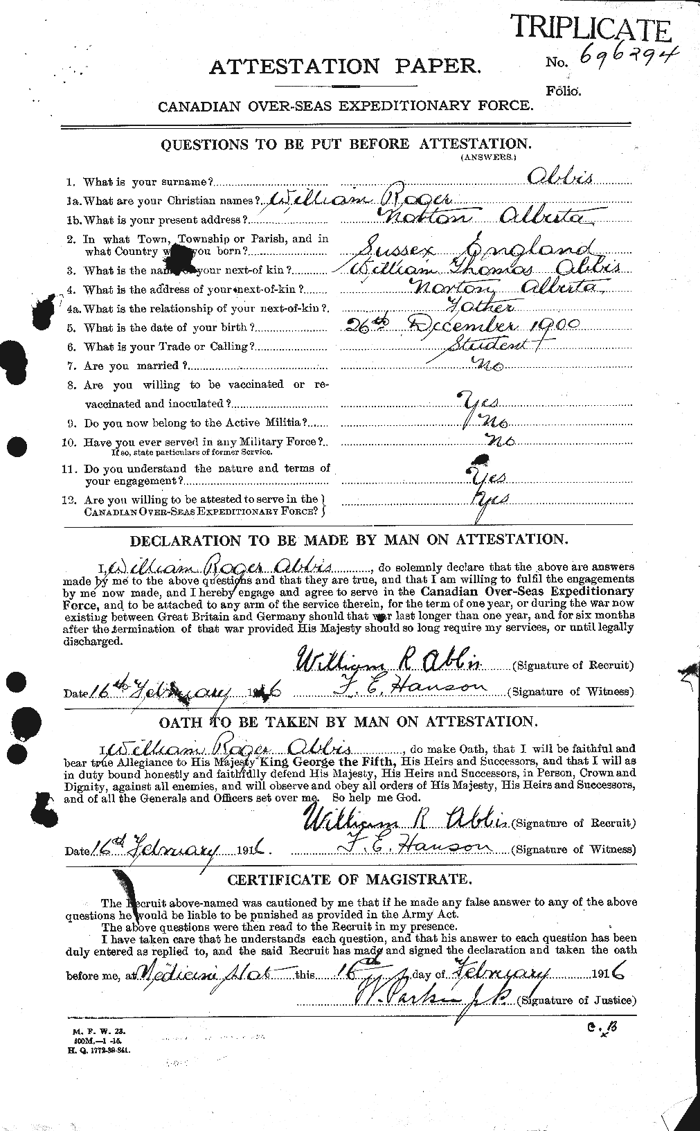 Personnel Records of the First World War - CEF 200789a