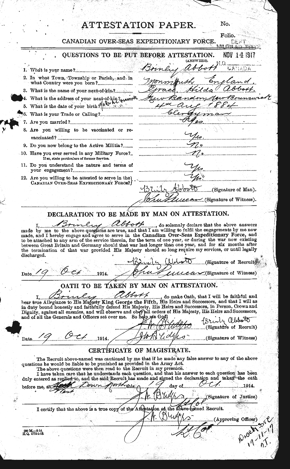 Personnel Records of the First World War - CEF 200823a
