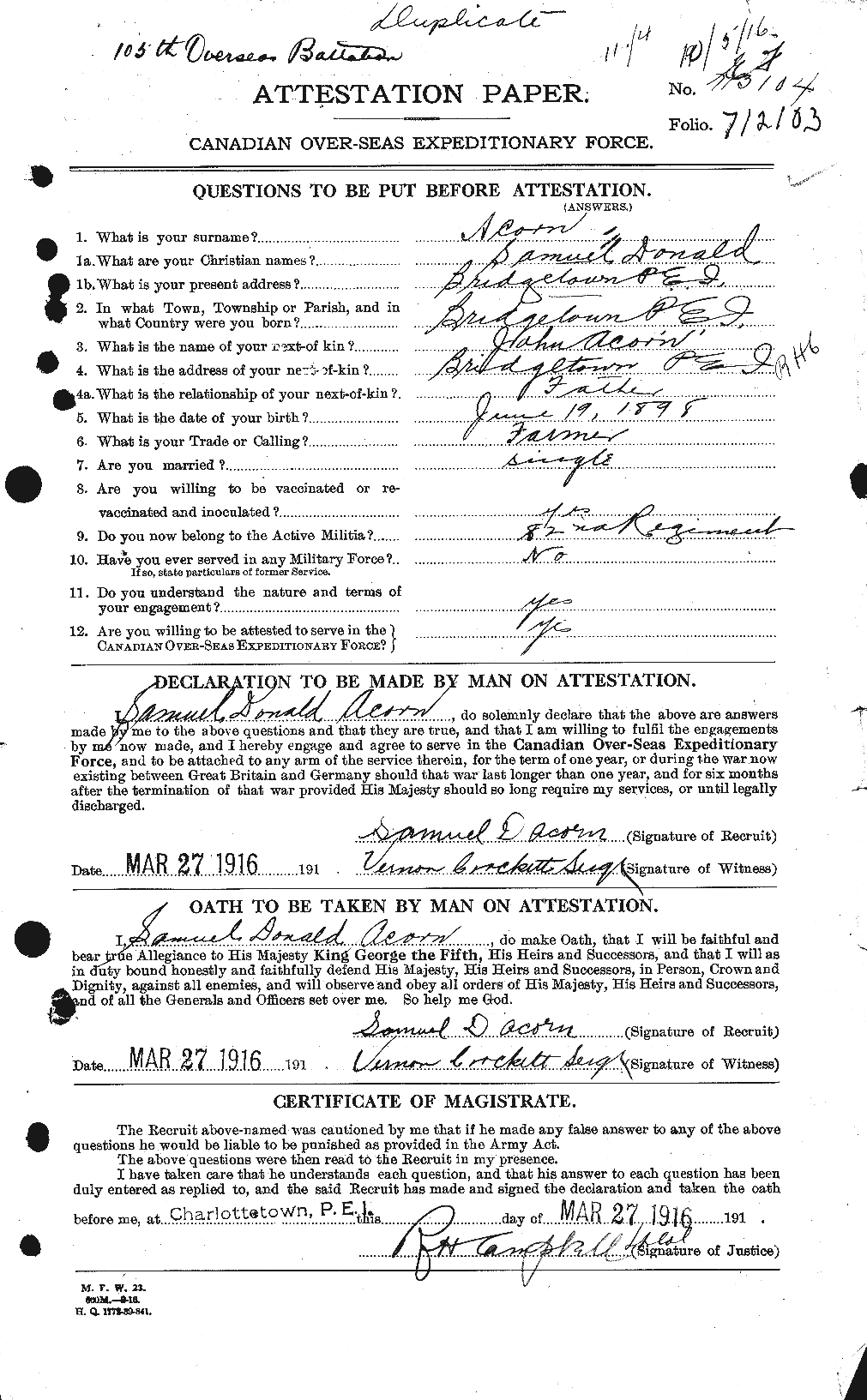 Personnel Records of the First World War - CEF 200855a