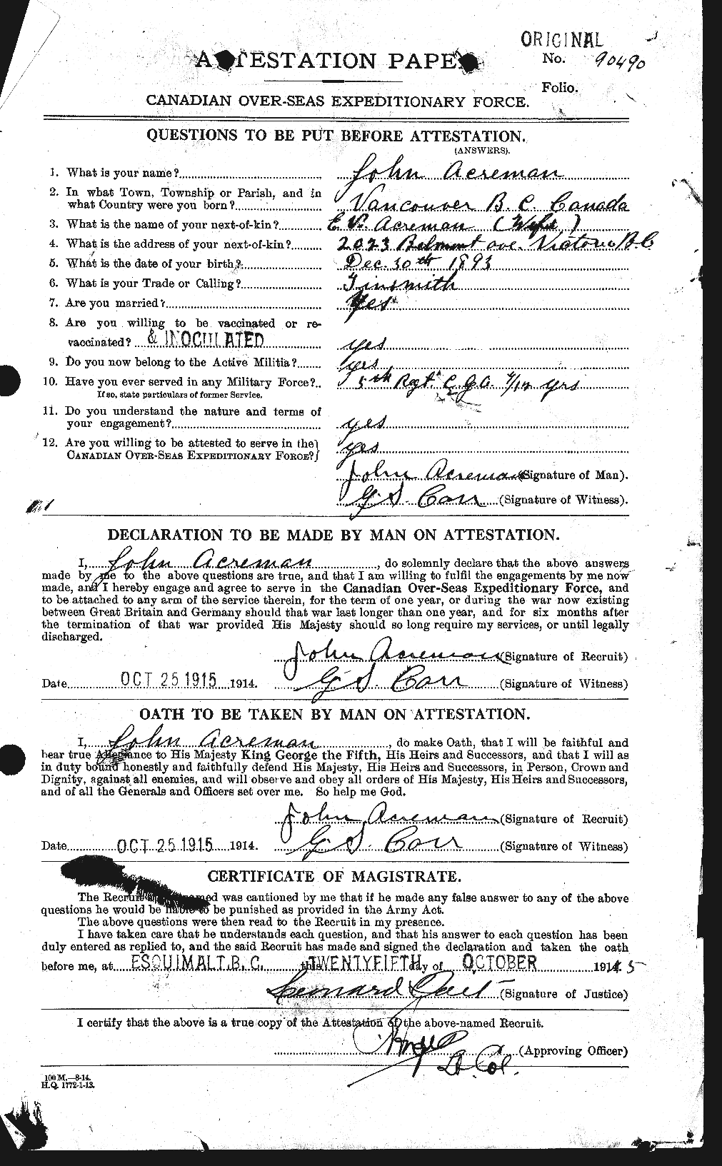 Personnel Records of the First World War - CEF 200875a