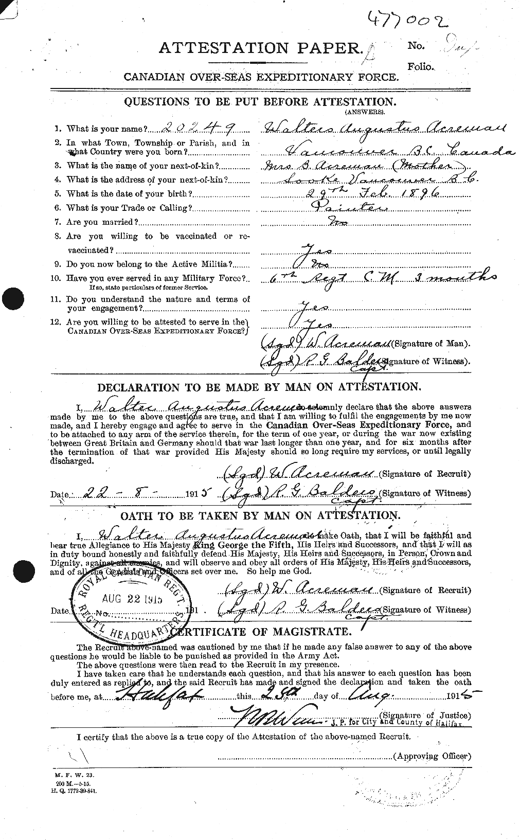 Personnel Records of the First World War - CEF 200878a