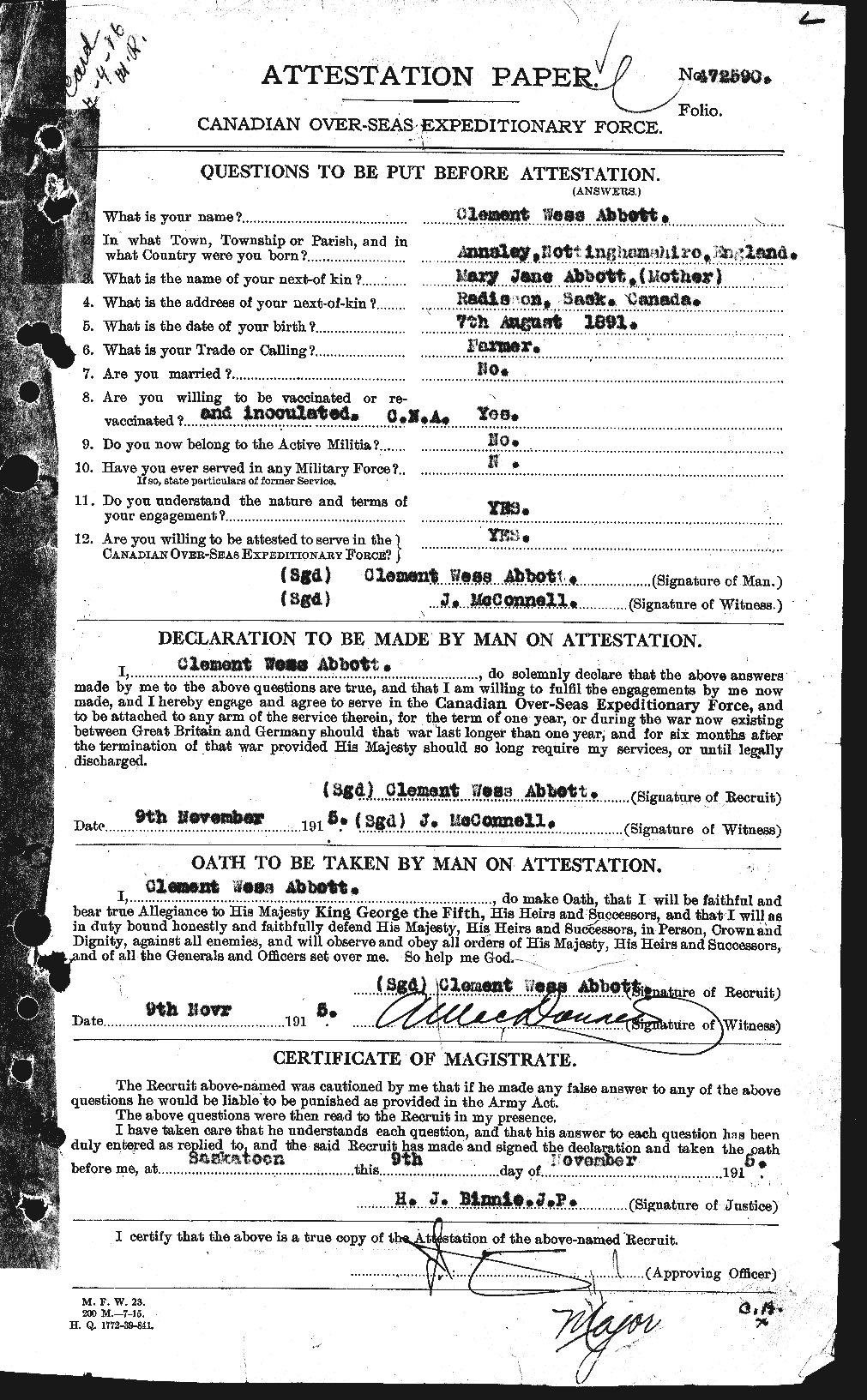 Personnel Records of the First World War - CEF 200896a