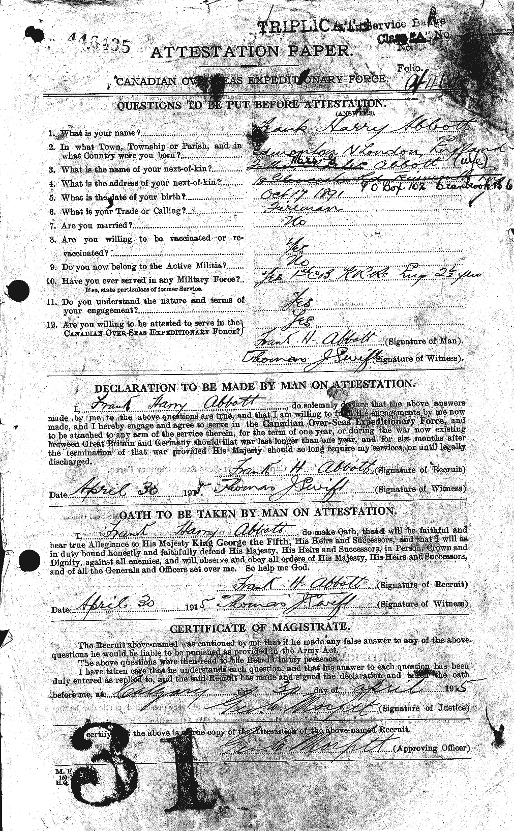 Personnel Records of the First World War - CEF 200918a