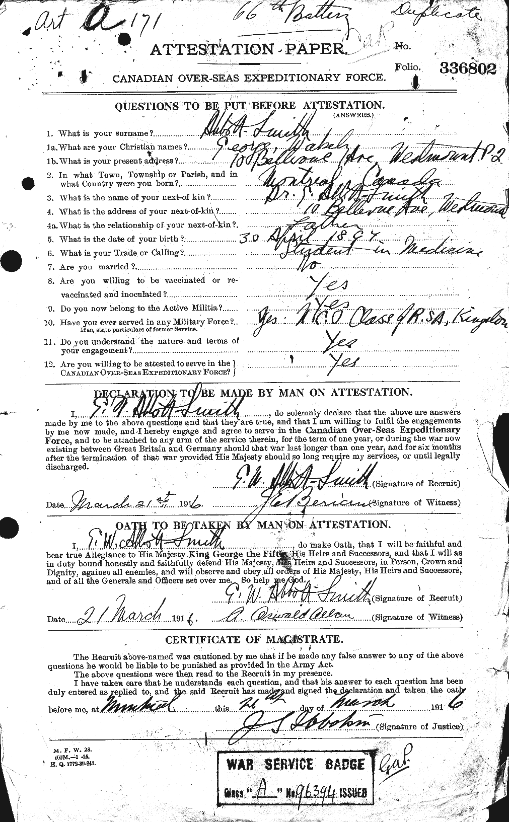 Personnel Records of the First World War - CEF 200945a