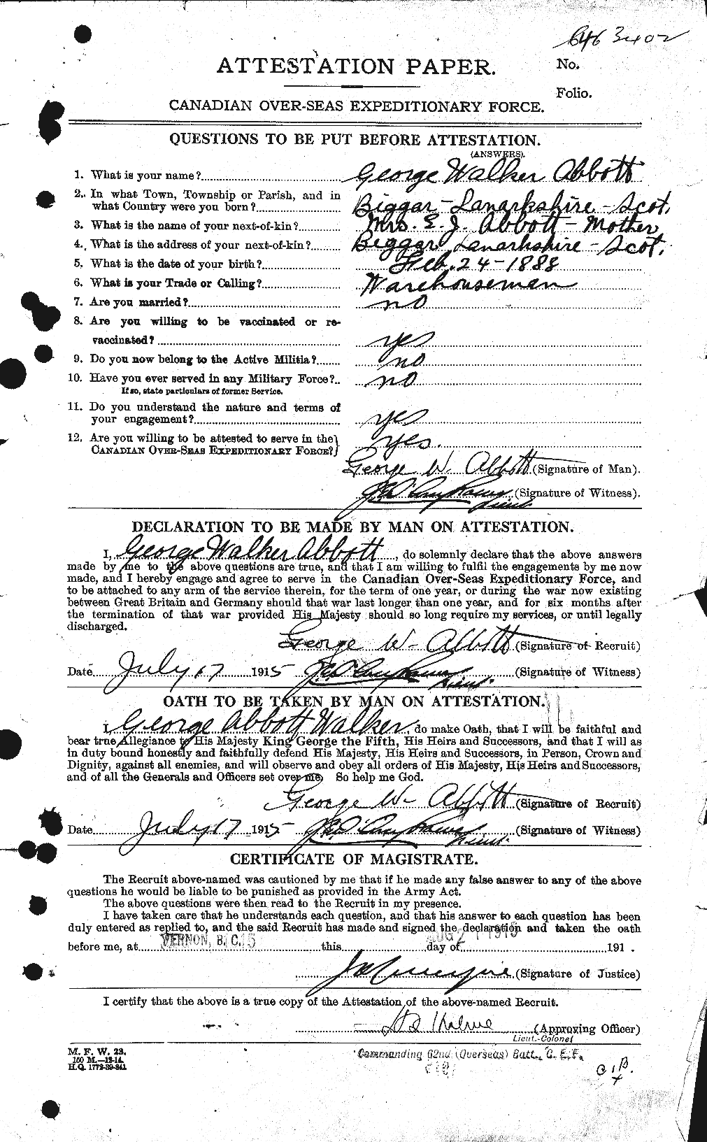 Personnel Records of the First World War - CEF 200946a