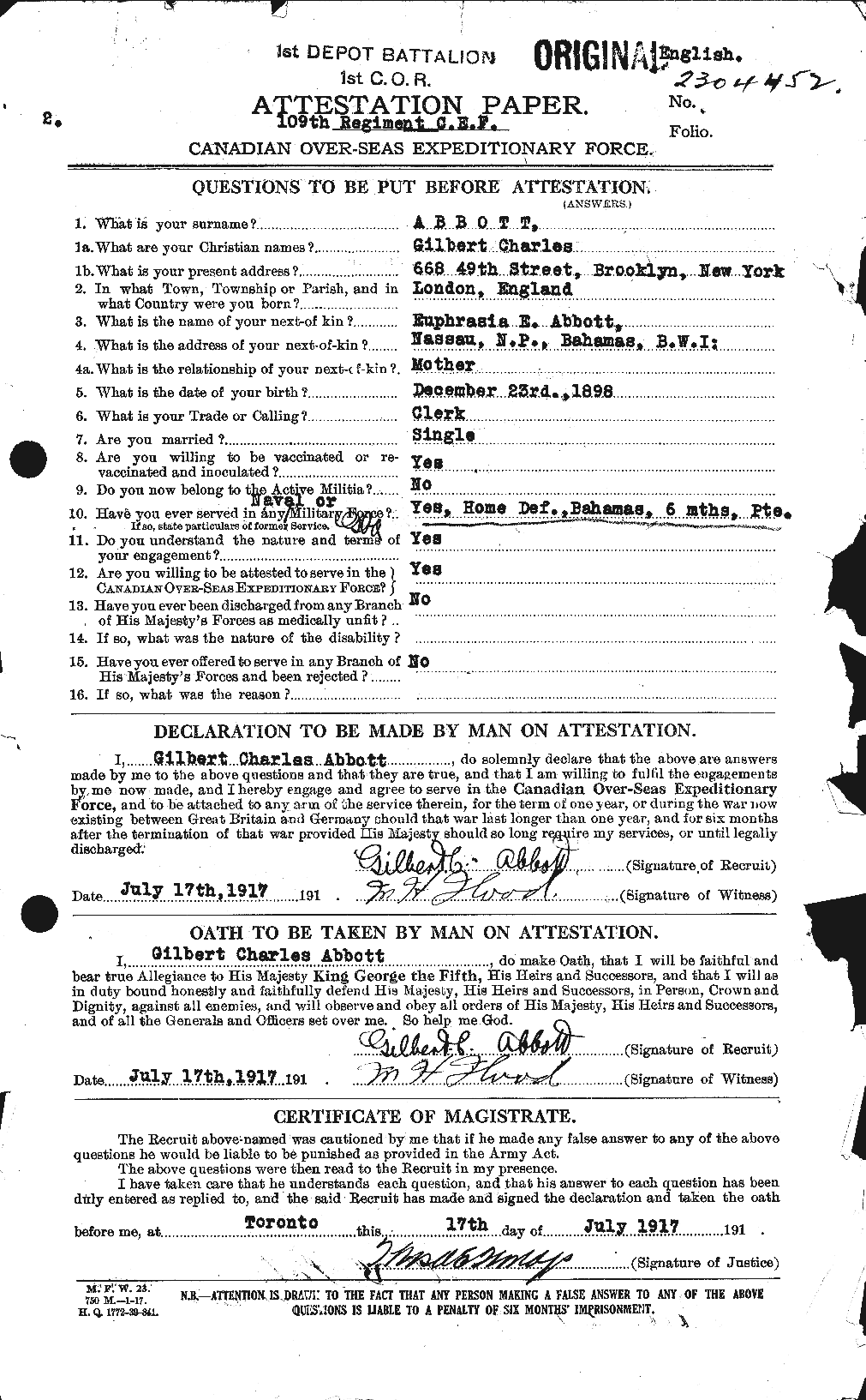 Personnel Records of the First World War - CEF 200949a