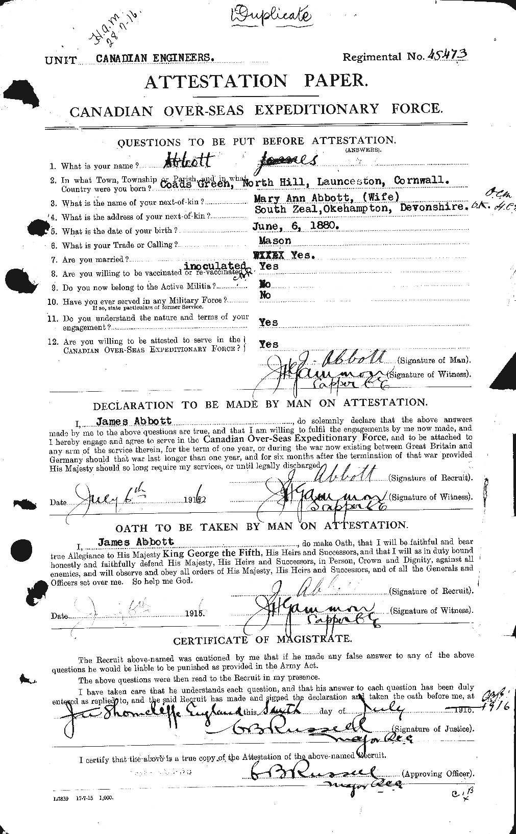Personnel Records of the First World War - CEF 200973a