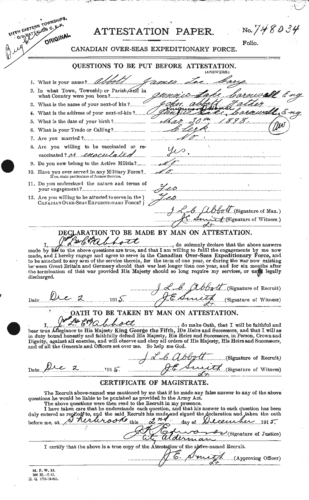 Personnel Records of the First World War - CEF 200982a