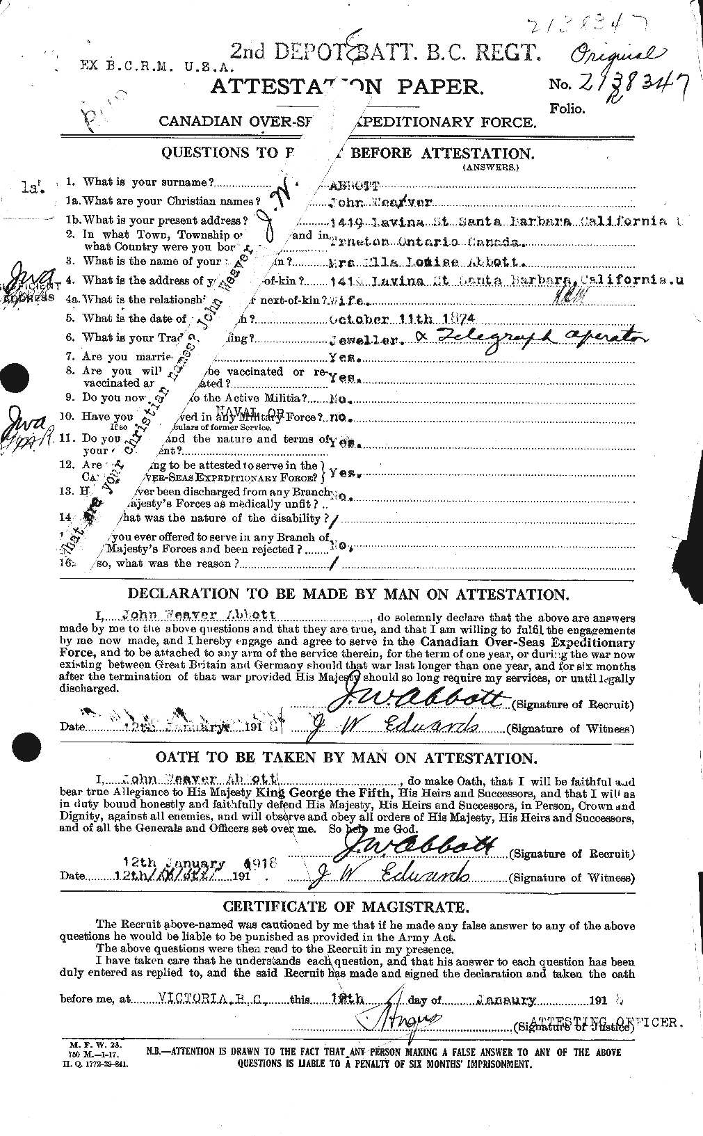Personnel Records of the First World War - CEF 200999a