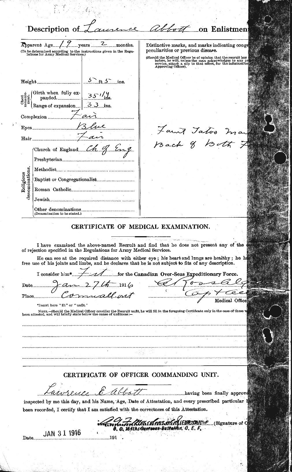 Dossiers du Personnel de la Première Guerre mondiale - CEC 201059b