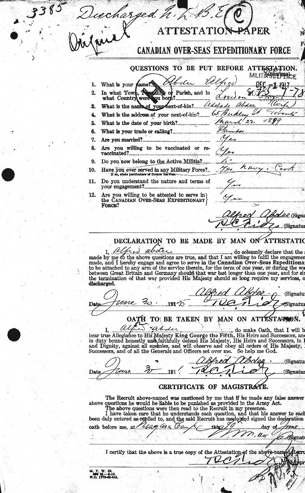 Personnel Records of the First World War - CEF 201252a