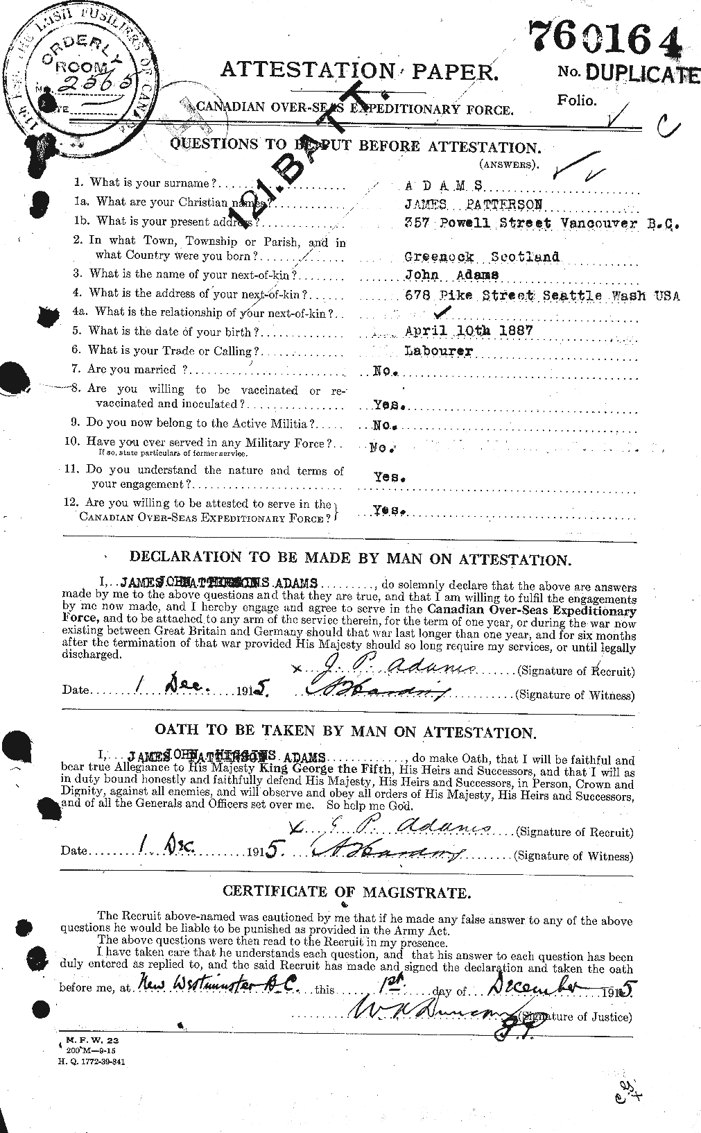 Personnel Records of the First World War - CEF 201856a