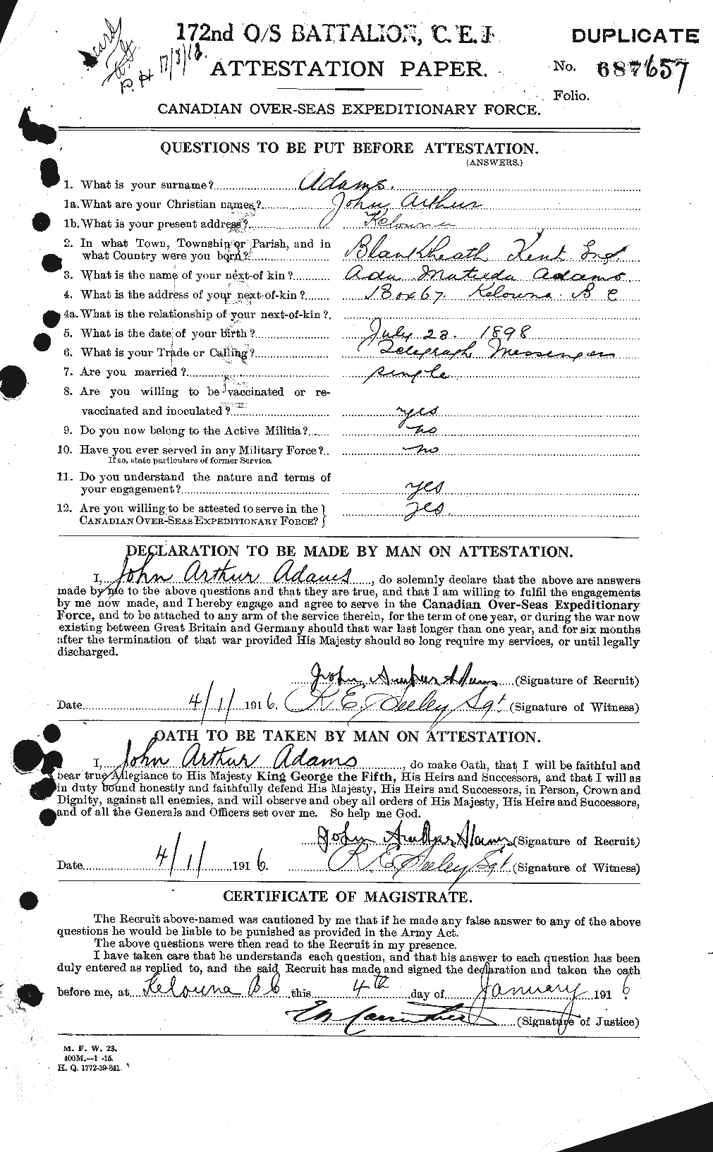 Personnel Records of the First World War - CEF 201895a