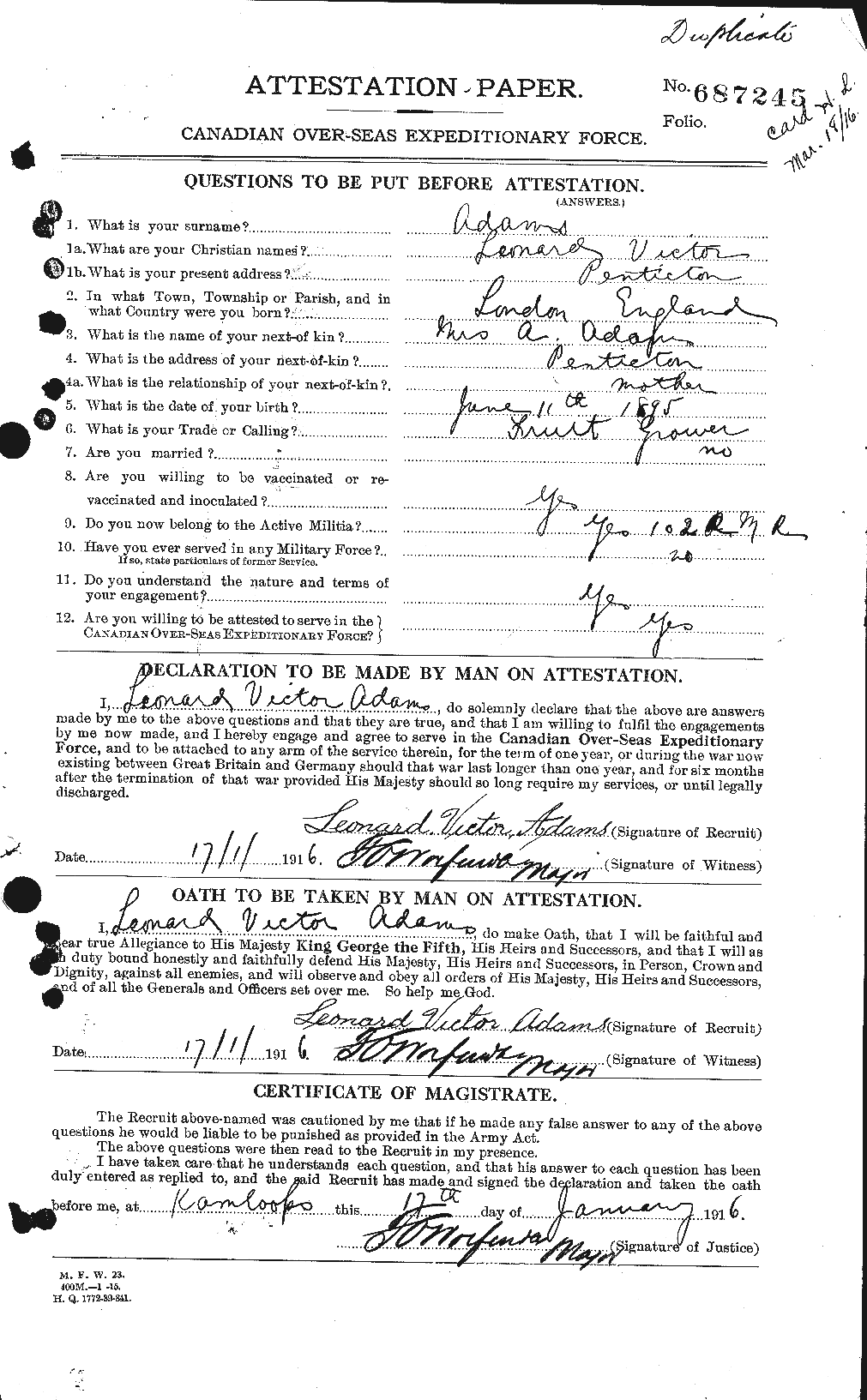 Personnel Records of the First World War - CEF 201962a