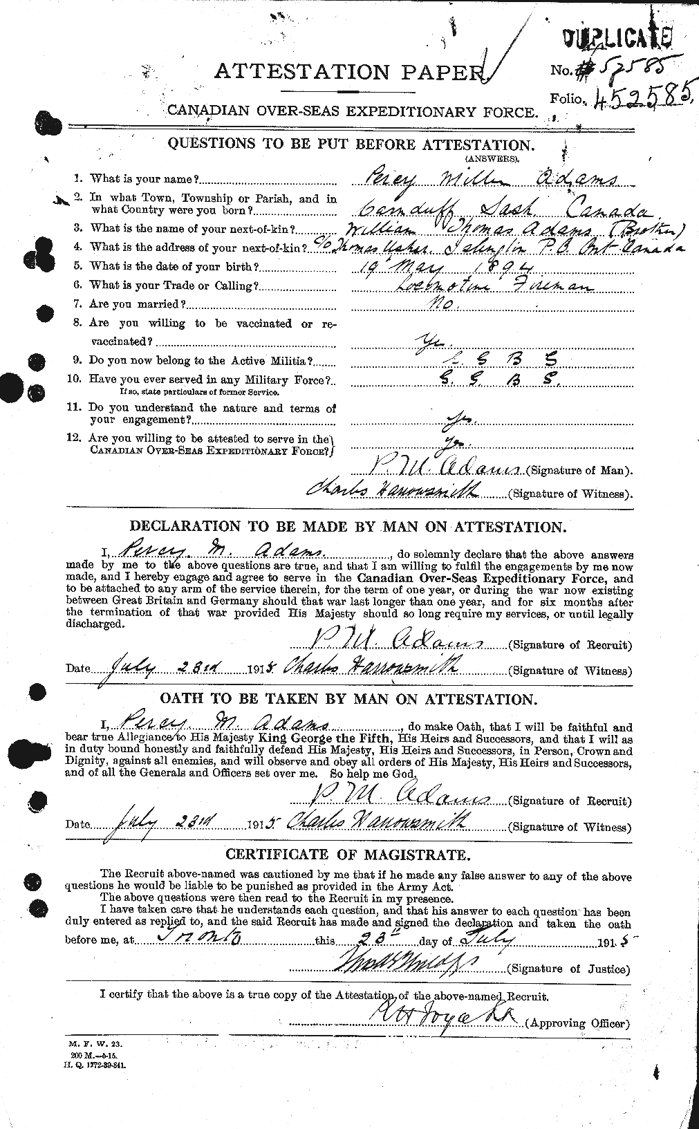 Personnel Records of the First World War - CEF 202001a