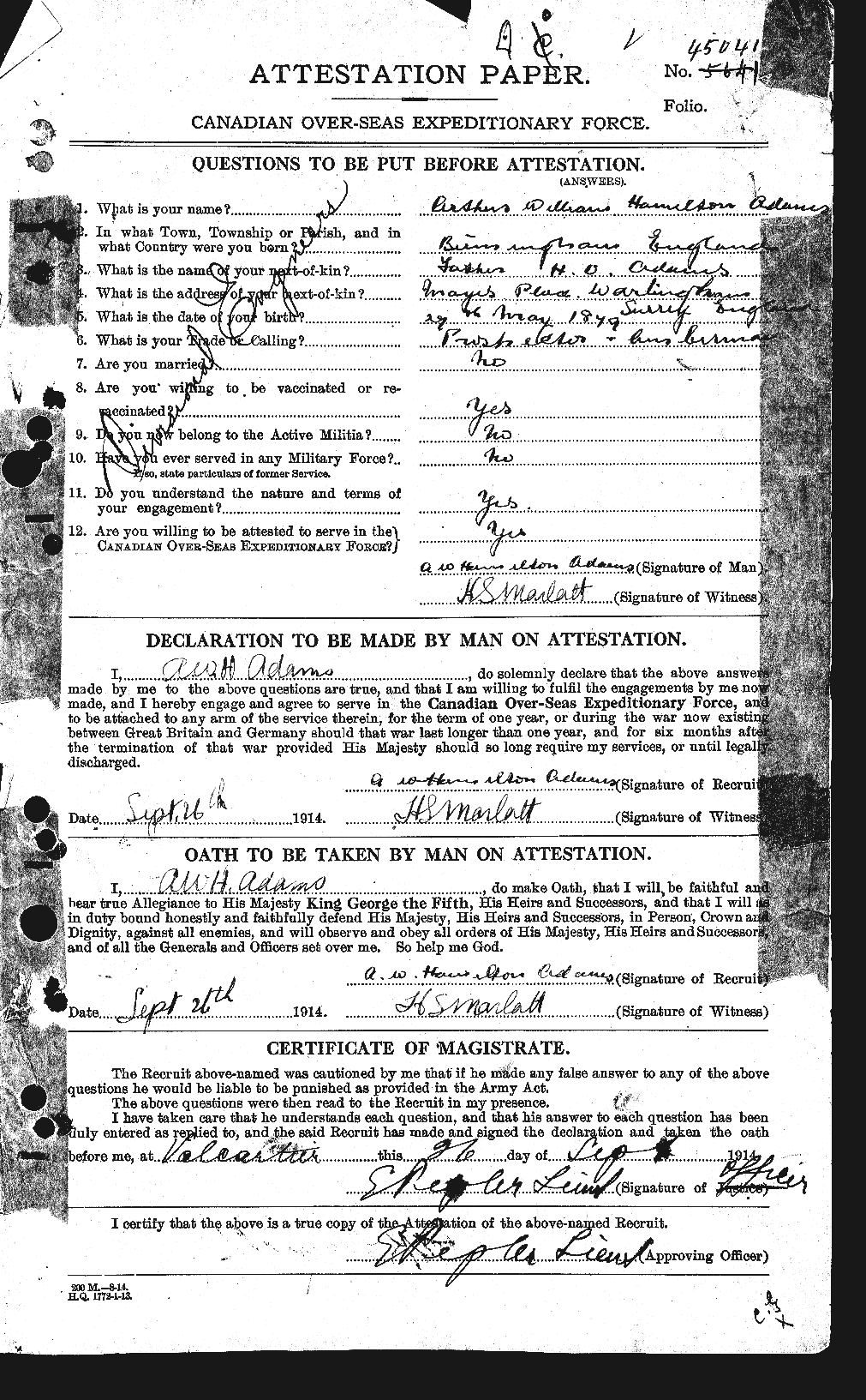 Personnel Records of the First World War - CEF 202030a